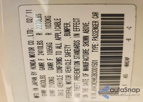 2011 Acura Tsx z USA, uszkodzony, nr VIN JH4CW2H63BC001501